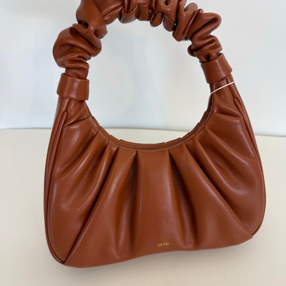 JW PEI Gabbi Ruched Small Shoulder Demi Bag in Nutella Brown Faux Leather Hobo - Picture 2 of 9